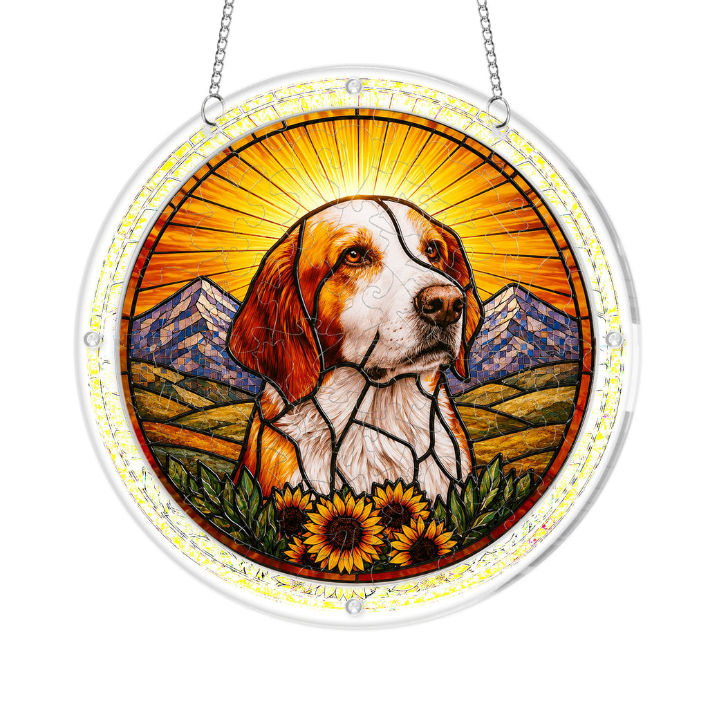 Close-up of dog memorial acrylic puzzle suncatcher design