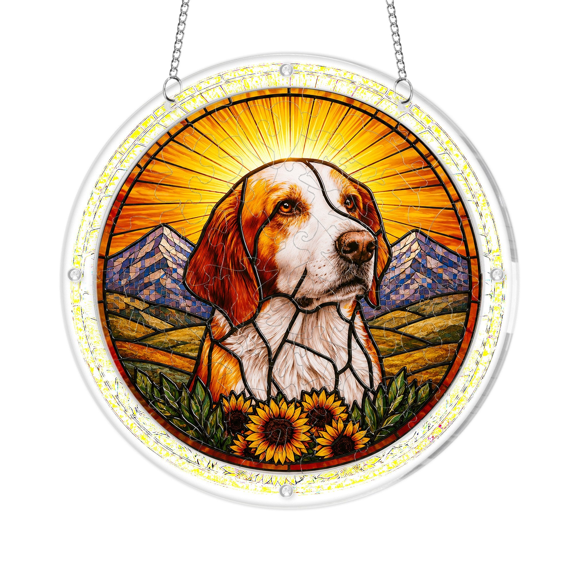 Close-up of dog memorial acrylic puzzle suncatcher design