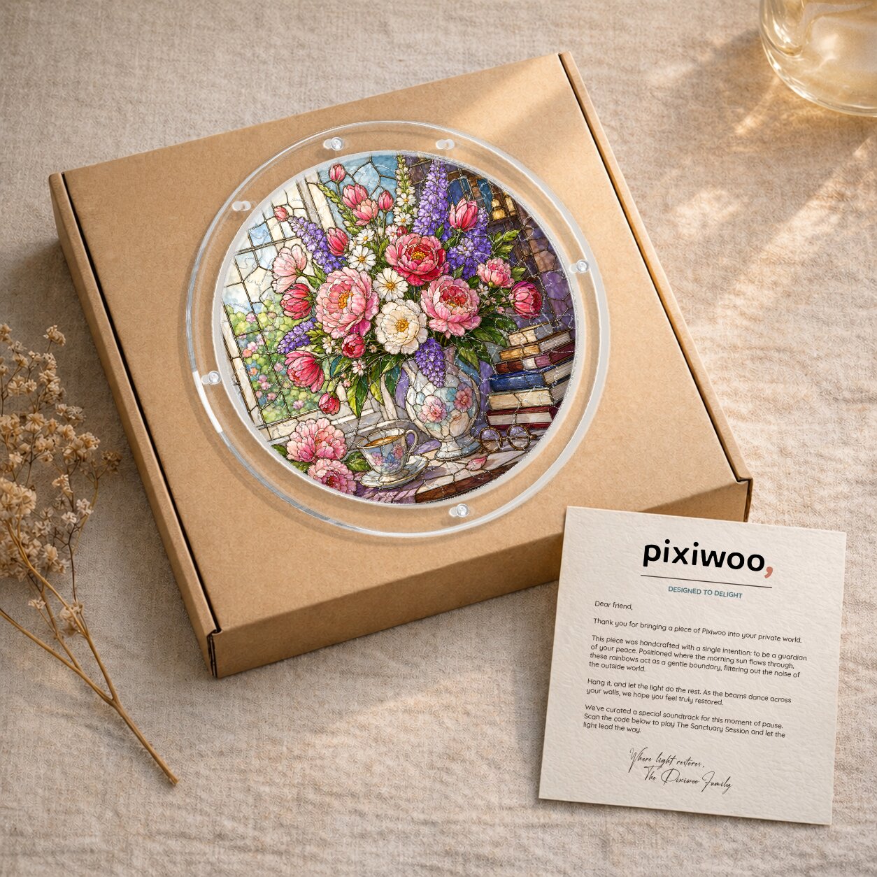 Peony &amp; Larkspur Acrylic Puzzle Suncatcher