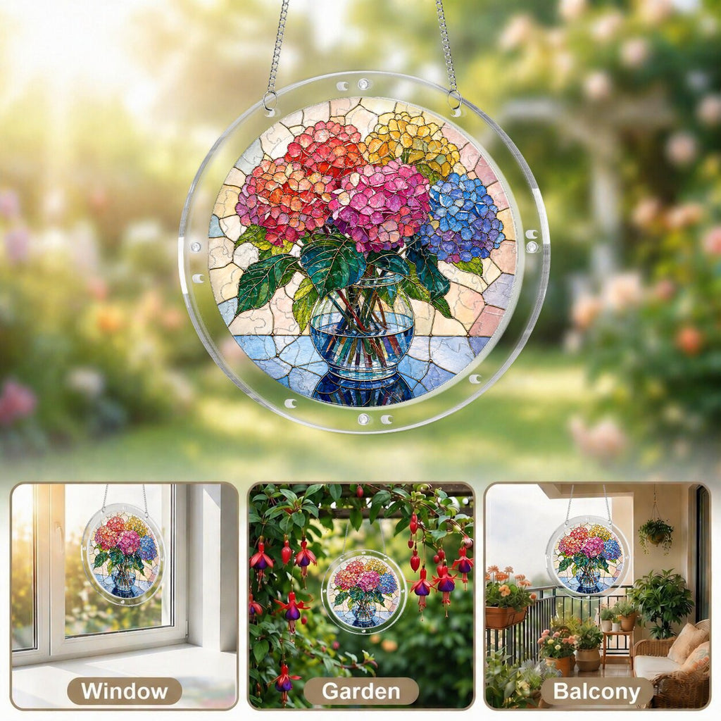 Blushing Hydrangea Acrylic Puzzle Suncatcher