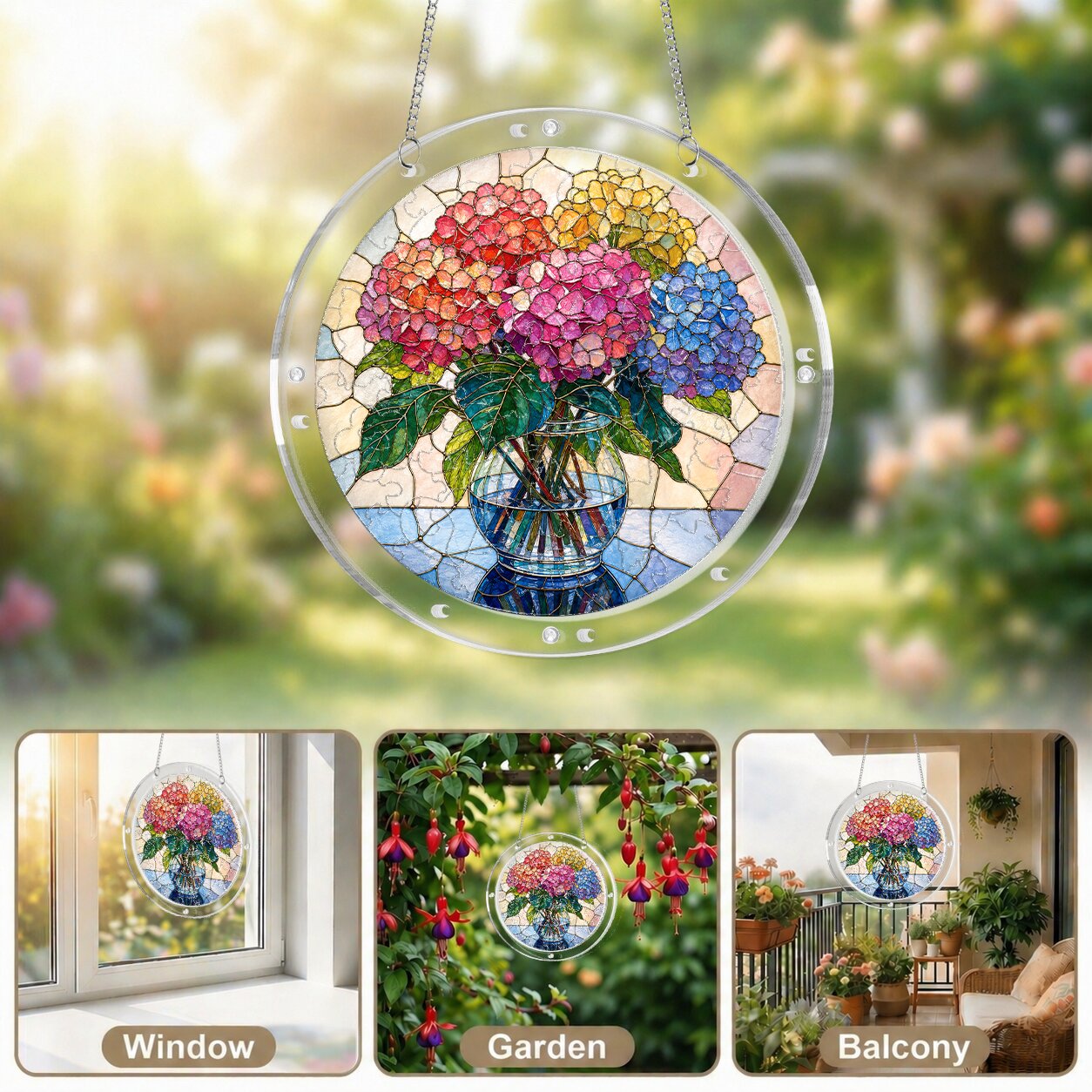 Blushing Hydrangea Acrylic Puzzle Suncatcher