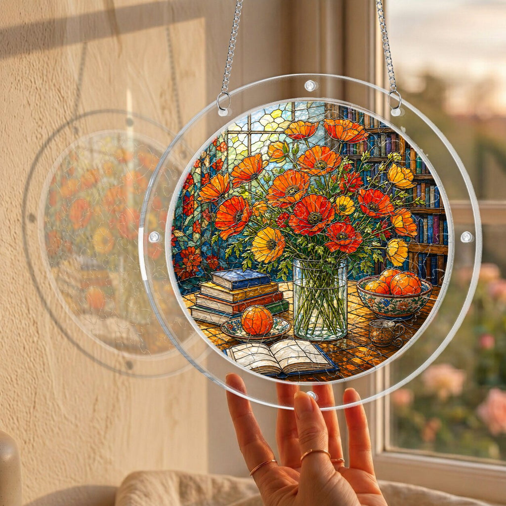 Golden Poppy Acrylic Puzzle Suncatcher
