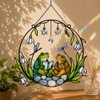 Frog Couple Reading a Book Holographic Acrylic Suncatcher
