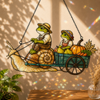 Frog Couple Pumpkin Harvest Snail Cart Holographic Acrylic Suncatcher