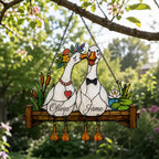 Personalized Goose Couple Wedding Fence Holographic Acrylic Suncatcher