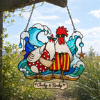 Personalized Beach Chicken Couple Holographic Acrylic Suncatcher