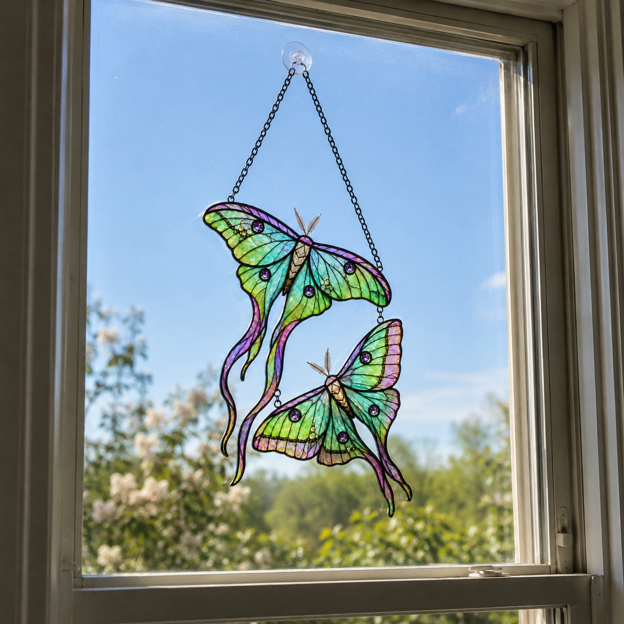 Personalized Luna Moth Couple Holographic Acrylic Suncatcher
