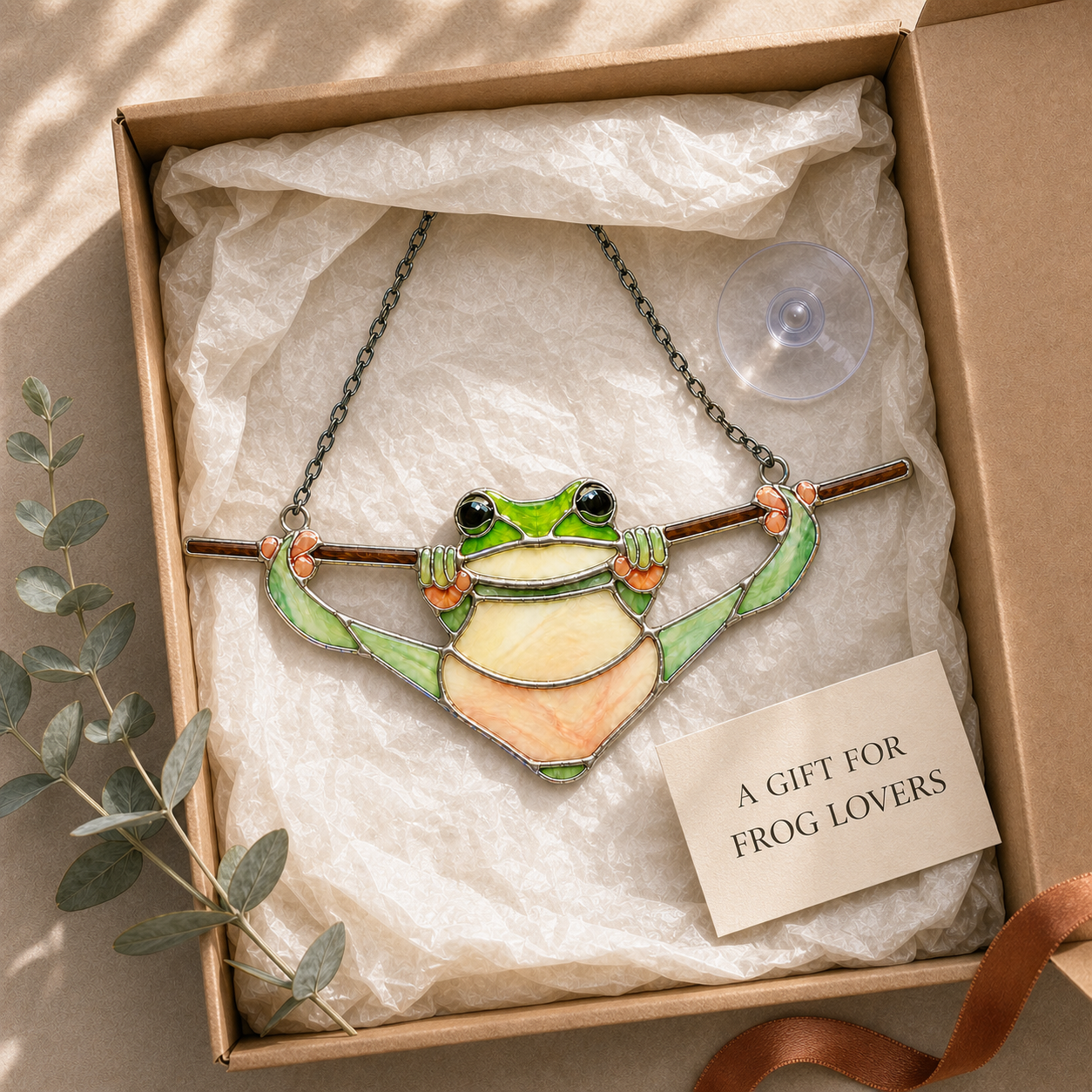 Tree Frog Hanging on a Branch Holographic Acrylic Suncatcher