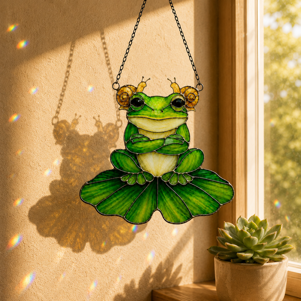 Frog & Snail Friends on Leaf Holographic Acrylic Suncatcher