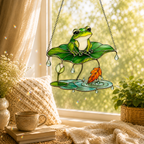 Frog Under Lotus Leaf Umbrella Holographic Acrylic Suncatcher