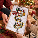 Personalized Snowman with Lantern & Winding Village Holographic Acrylic Suncatcher