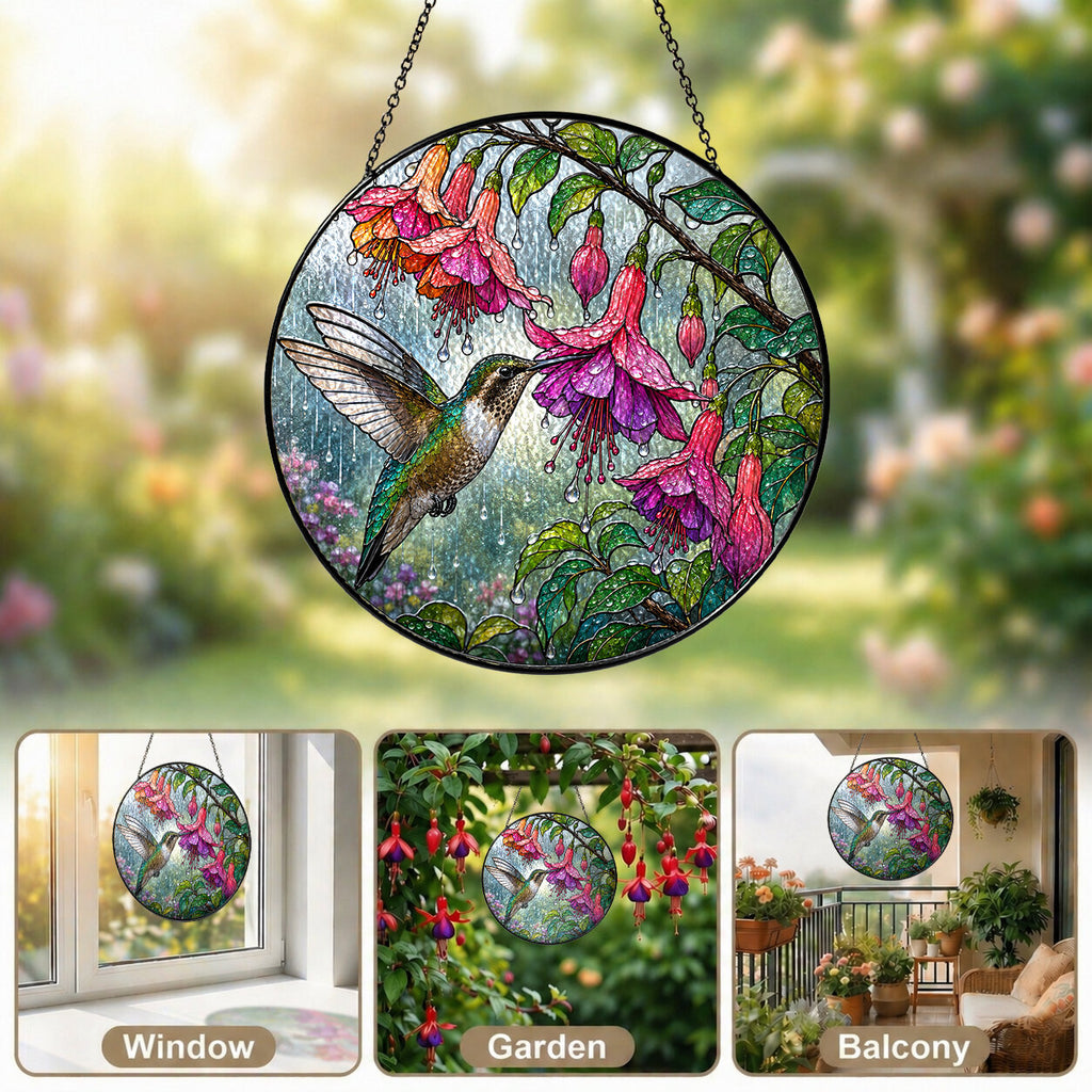 Hummingbird & Fuchsia Stained Glass Suncatcher