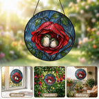 Lovebirds in a Rose Stained Glass Suncatcher