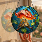 Lovebirds Flower Umbrella Stained Glass Suncatcher