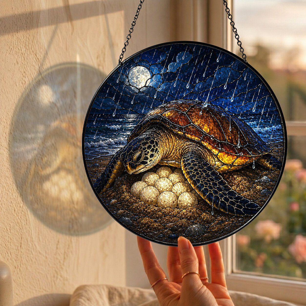 Mother Sea Turtle & Nest Stained Glass Suncatcher