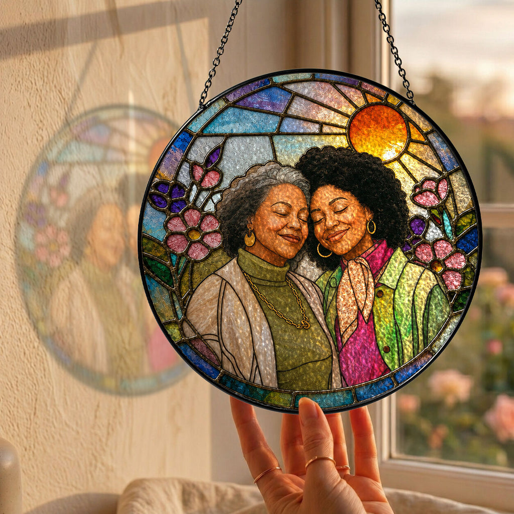 Personalized Blossom Sunrise Photo Stained Glass Suncatcher