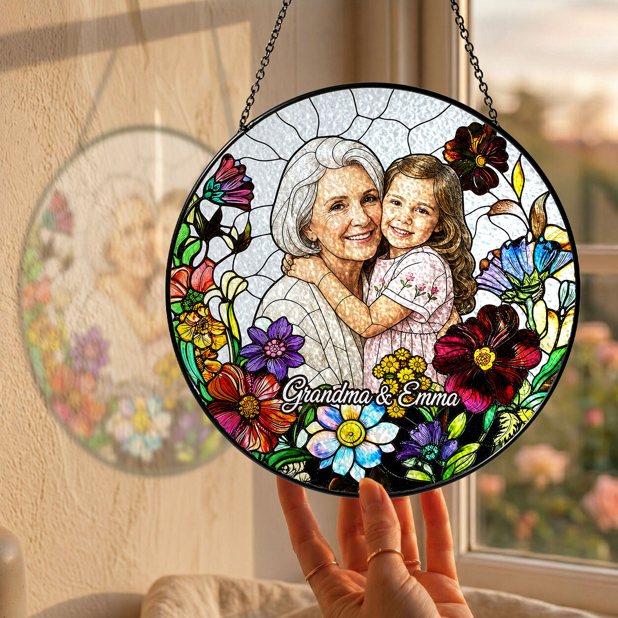 Personalized Wildflower Photo Stained Glass Suncatcher