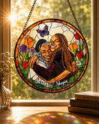 Personalized Butterfly Garden Photo Stained Glass Suncatcher