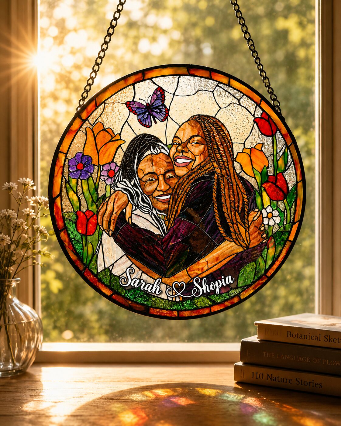 Personalized Butterfly Garden Photo Stained Glass Suncatcher