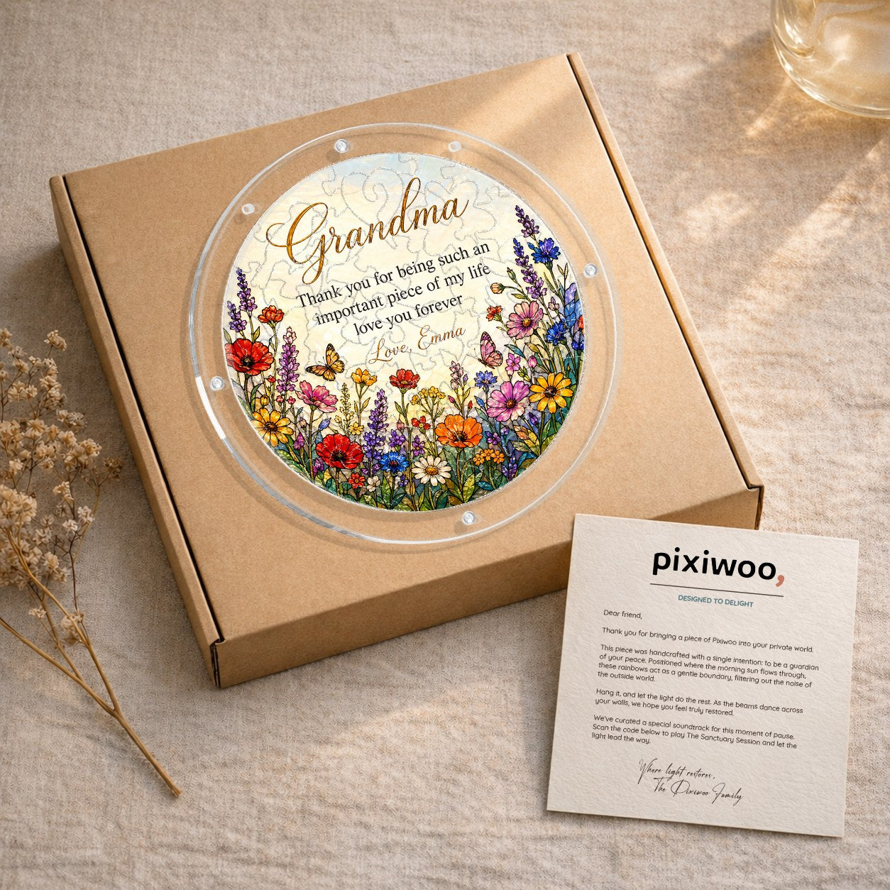 Personalized Grandma Wildflower Acrylic Puzzle Suncatcher