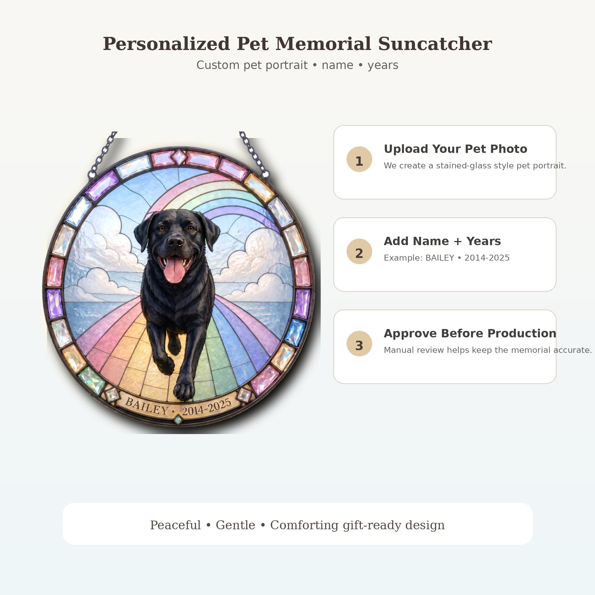 Personalized Pet Memorial Suncatcher – Rainbow Bridge Photo
