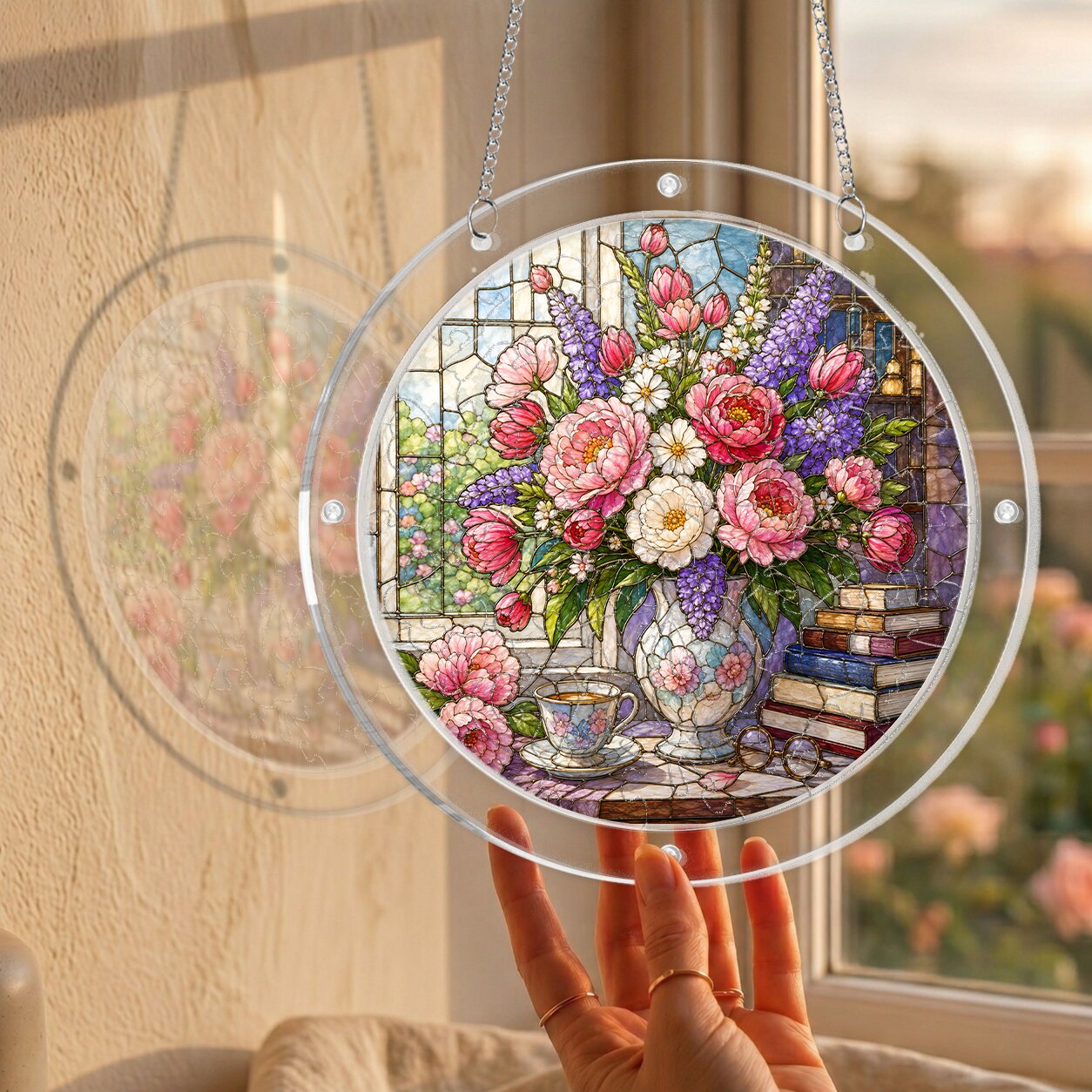 Peony &amp; Larkspur Acrylic Puzzle Suncatcher