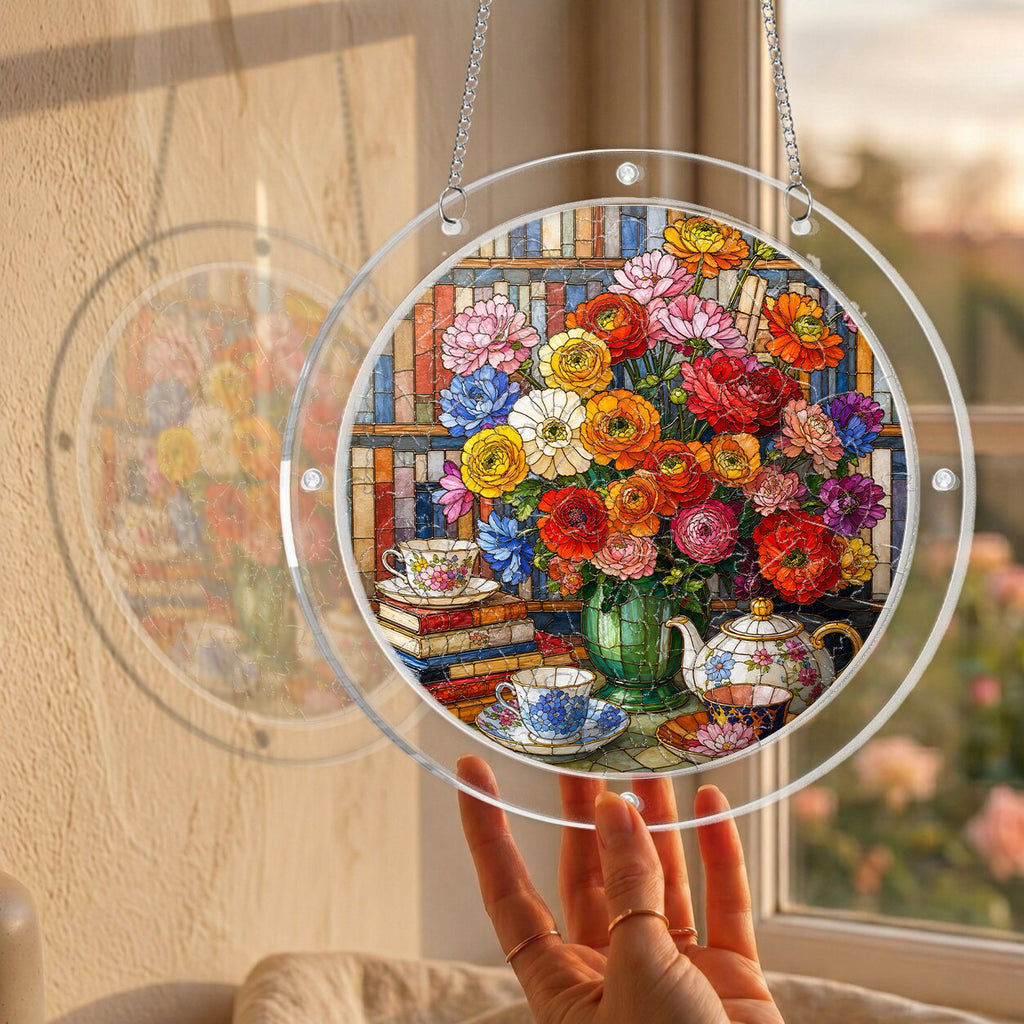 Ranunculus Floral Teatime Acrylic Puzzle Suncatcher