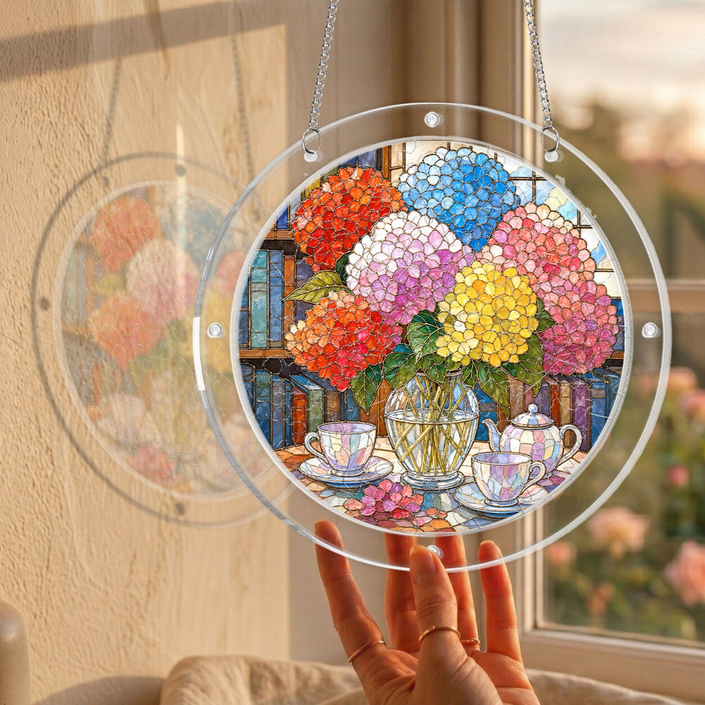 Rainbow Hydrangea Acrylic Puzzle Suncatcher