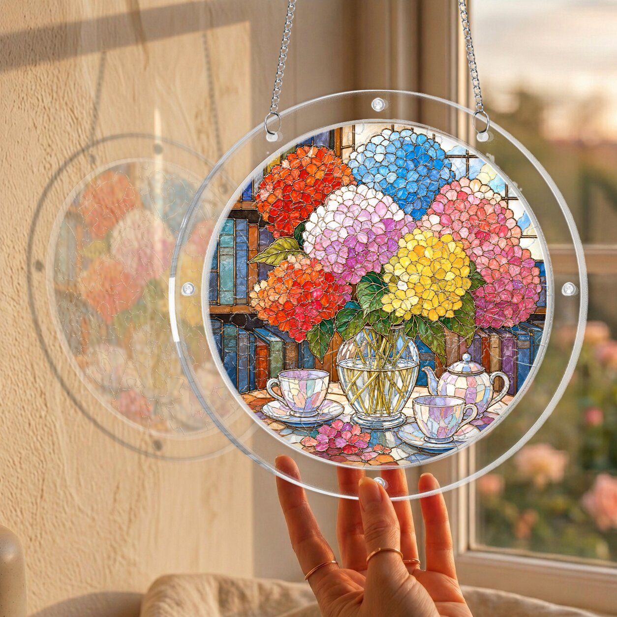 Rainbow Hydrangea Acrylic Puzzle Suncatcher