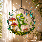 Dancing Frog Couple with Mushrooms Holographic Acrylic Suncatcher