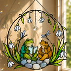 Frog Couple Reading a Book Holographic Acrylic Suncatcher