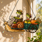 Frog Couple Pumpkin Harvest Snail Cart Holographic Acrylic Suncatcher