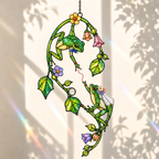 Frog Couple on Flower Vine Holographic Acrylic Suncatcher