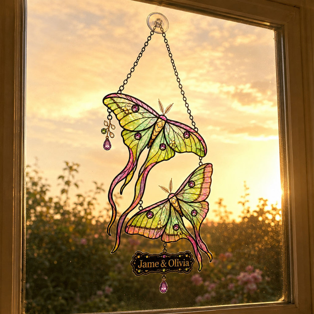 Personalized Luna Moth Couple Holographic Acrylic Suncatcher