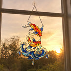 Koi Fish Couple Ocean Wave Holographic Acrylic Suncatcher