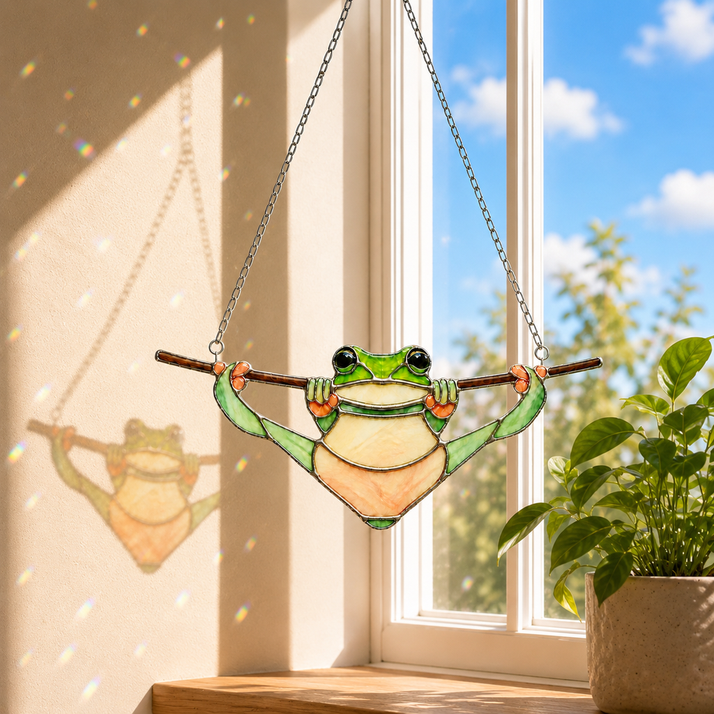 Tree Frog Hanging on a Branch Holographic Acrylic Suncatcher