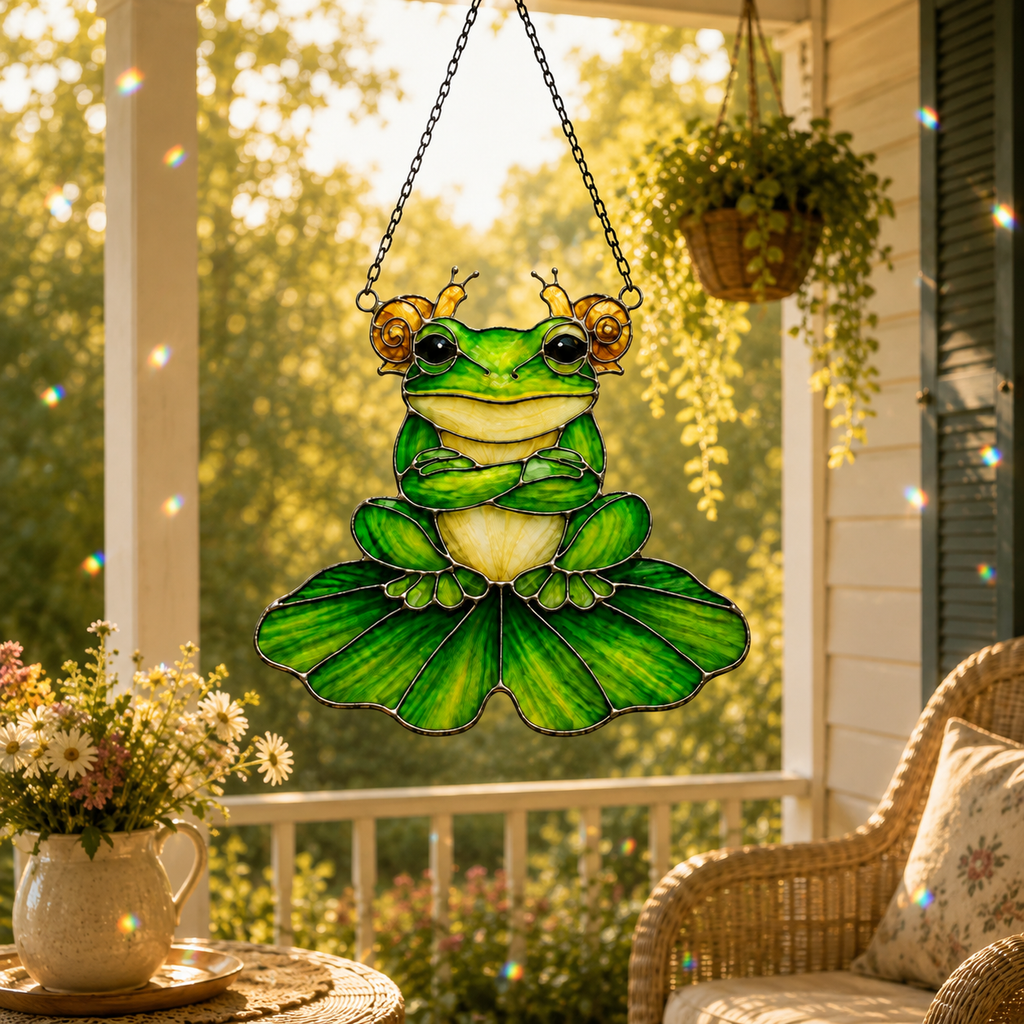 Frog & Snail Friends on Leaf Holographic Acrylic Suncatcher
