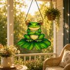 Frog & Snail Friends on Leaf Holographic Acrylic Suncatcher