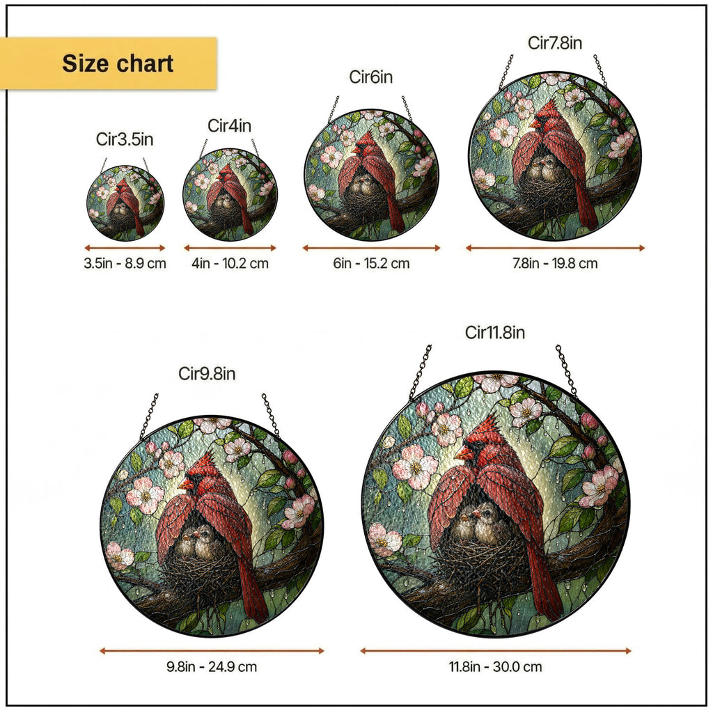 Cardinal Couple & Nest Stained Glass Suncatcher