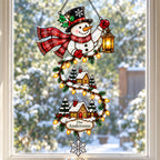 Personalized Snowman with Lantern & Winding Village Holographic Acrylic Suncatcher