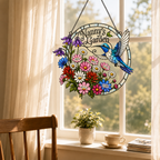 Personalized Nanny's Garden Hummingbird Holographic Acrylic Suncatcher