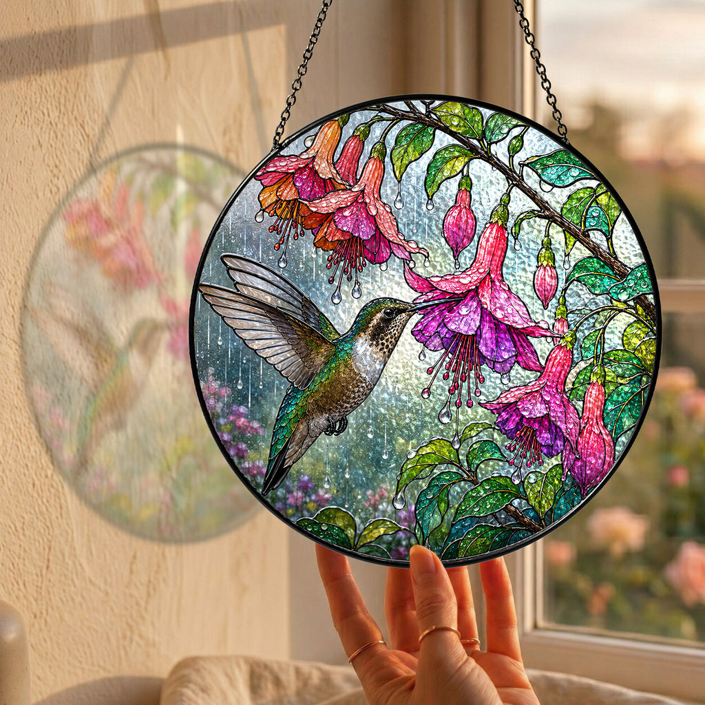 Hummingbird & Fuchsia Stained Glass Suncatcher