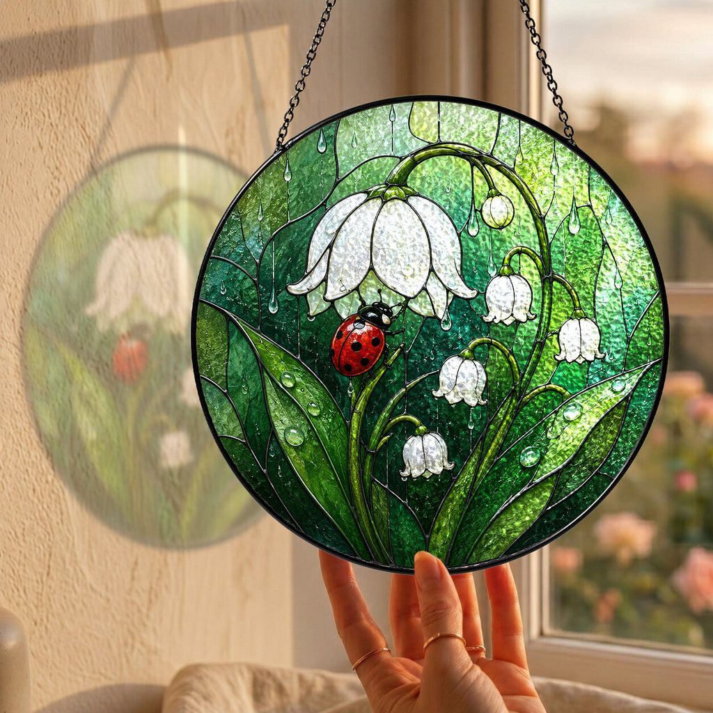 Ladybug & Lily of the Valley Stained Glass Suncatcher