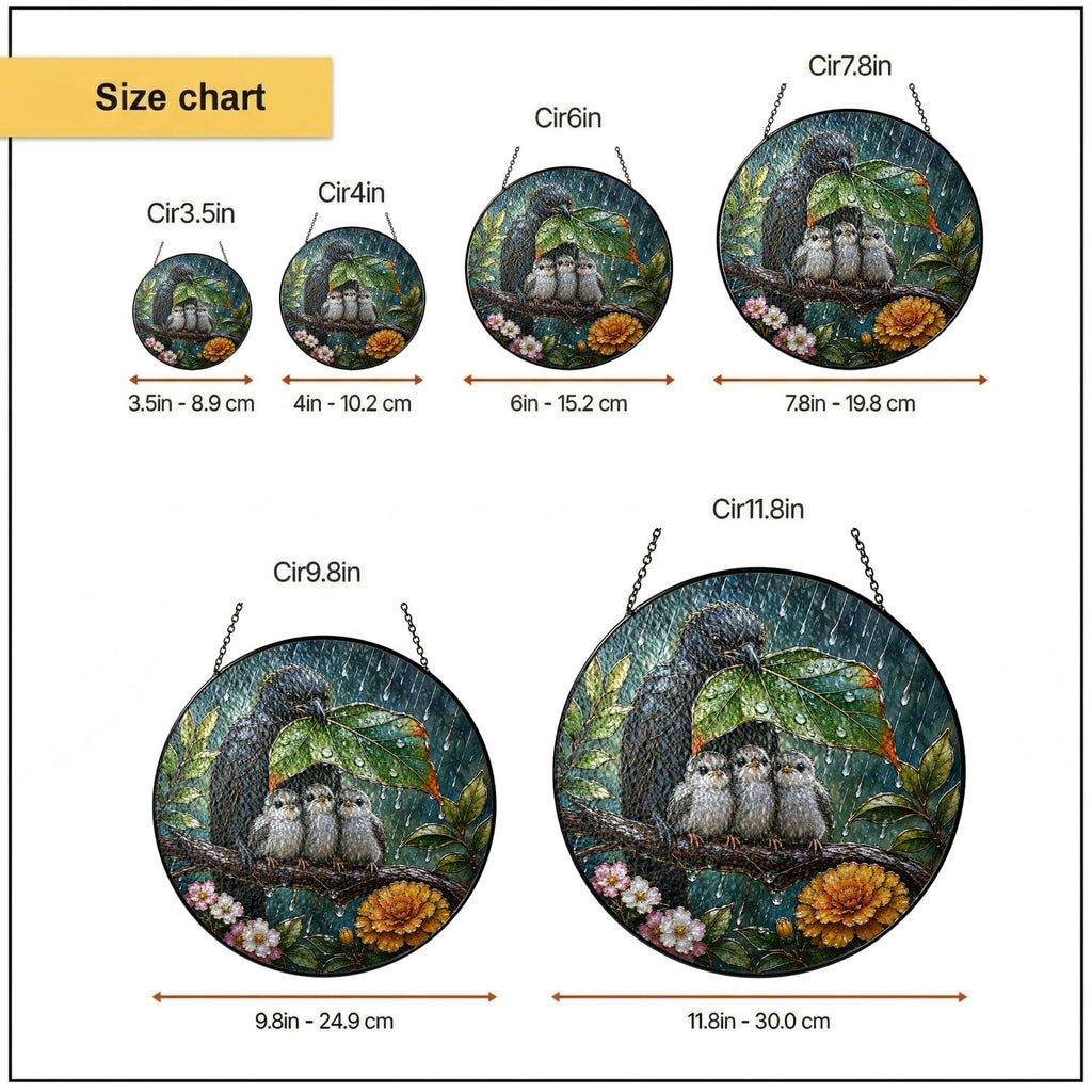 Sheltering Bird Family Stained Glass Suncatcher