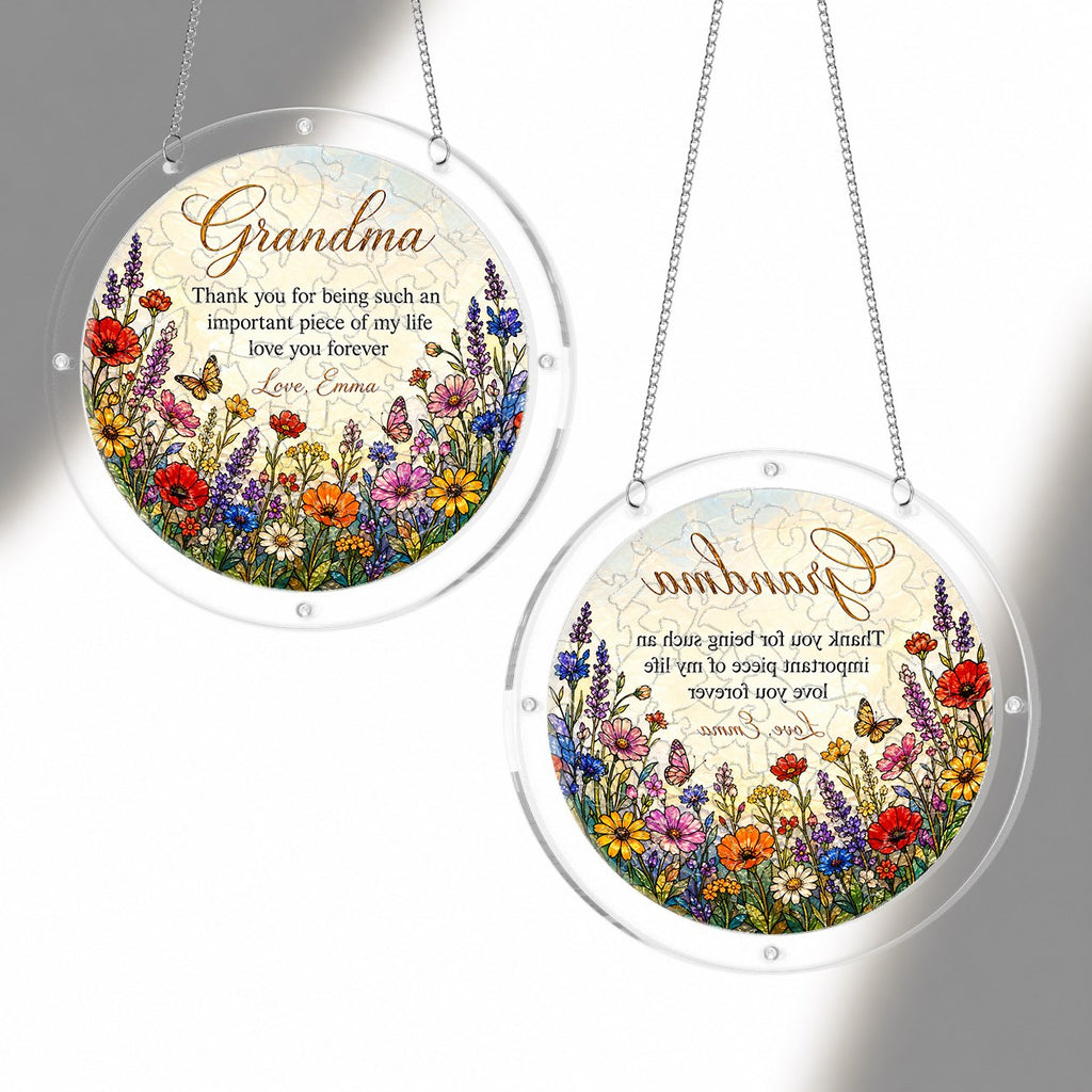 Personalized Grandma Wildflower Acrylic Puzzle Suncatcher
