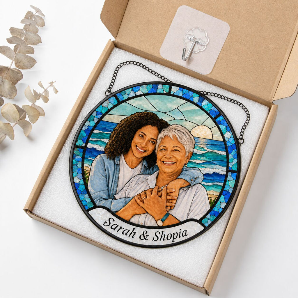 Personalized Ocean Photo Stained Glass Suncatcher