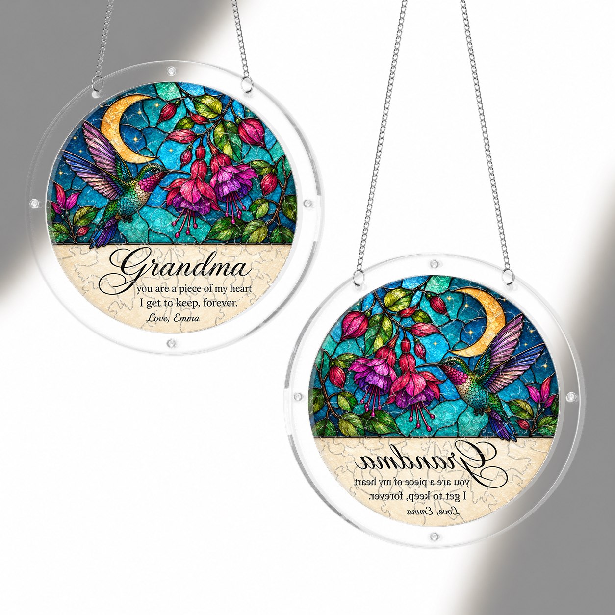Personalized Grandma Hummingbird Acrylic Puzzle Suncatcher