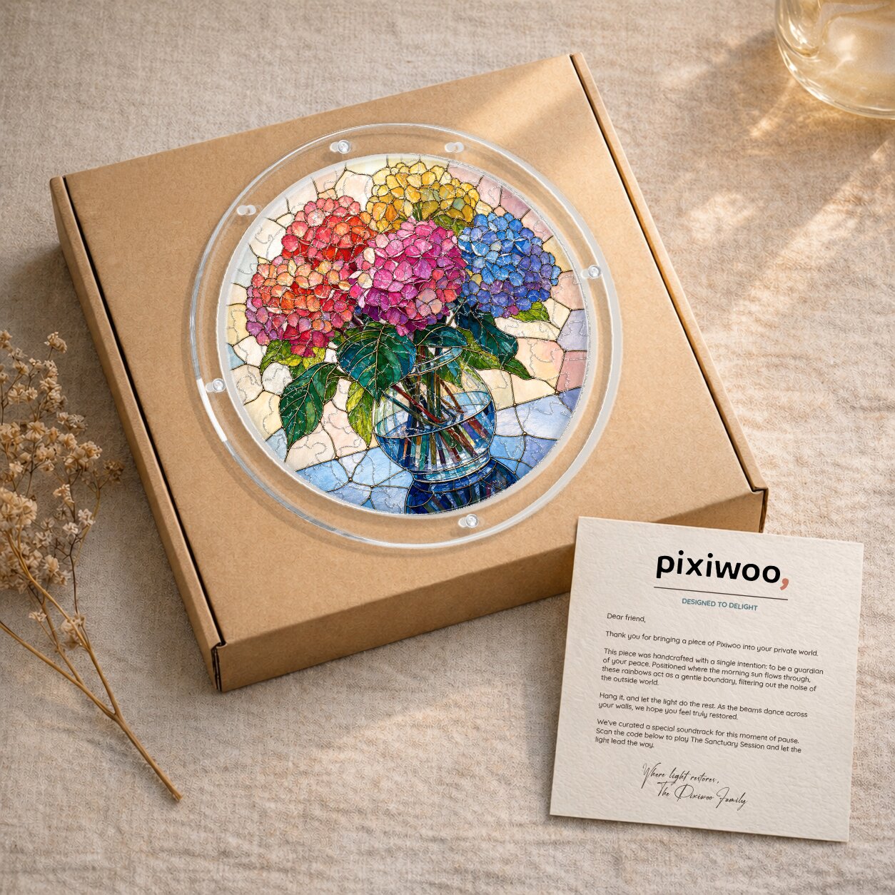 Blushing Hydrangea Acrylic Puzzle Suncatcher