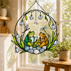 Frog Couple Reading a Book Holographic Acrylic Suncatcher