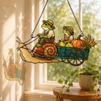 Frog Couple Pumpkin Harvest Snail Cart Holographic Acrylic Suncatcher